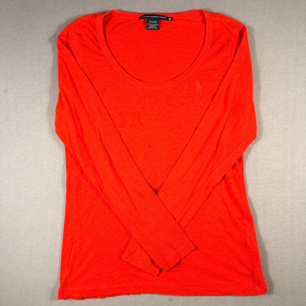 Ralph Lauren Sport Womens  Cotton Slub Long Sleeve Scoop Neck Tee Size M